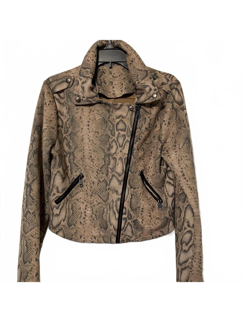 Willow Root Women's Edgy Grunge Y2K Snake Print Faux Leather Moto Jacket Medium